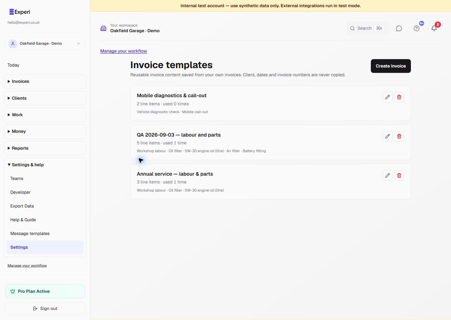 Two reusable invoice templates for workshop servicing and mobile diagnostics.