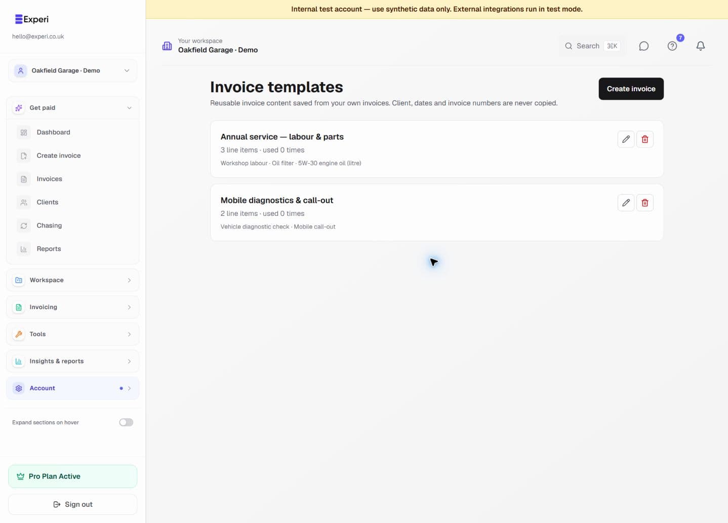 Two reusable invoice templates for workshop servicing and mobile diagnostics.